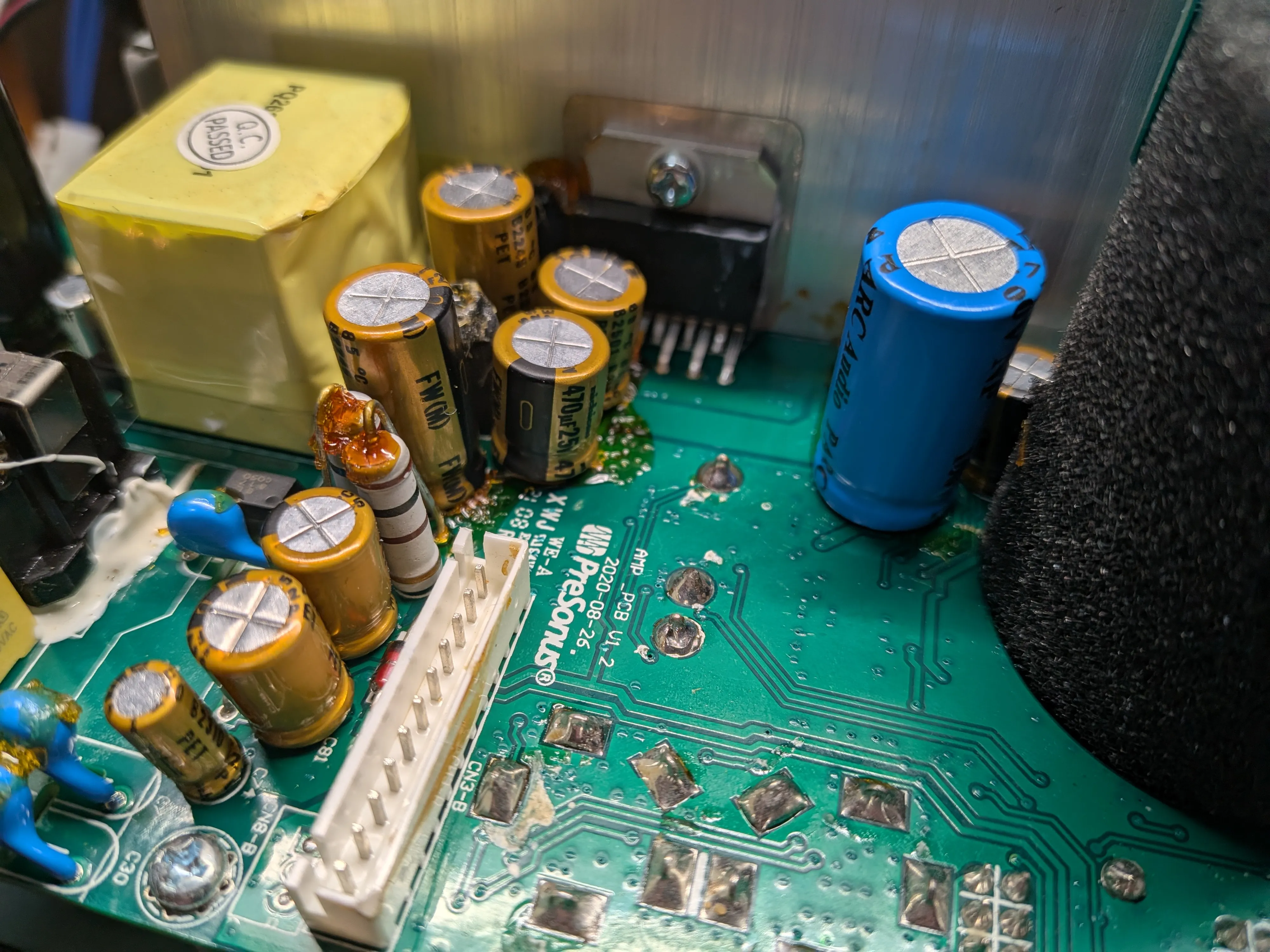 Newly replaced audio-grade capacitors on the PCB