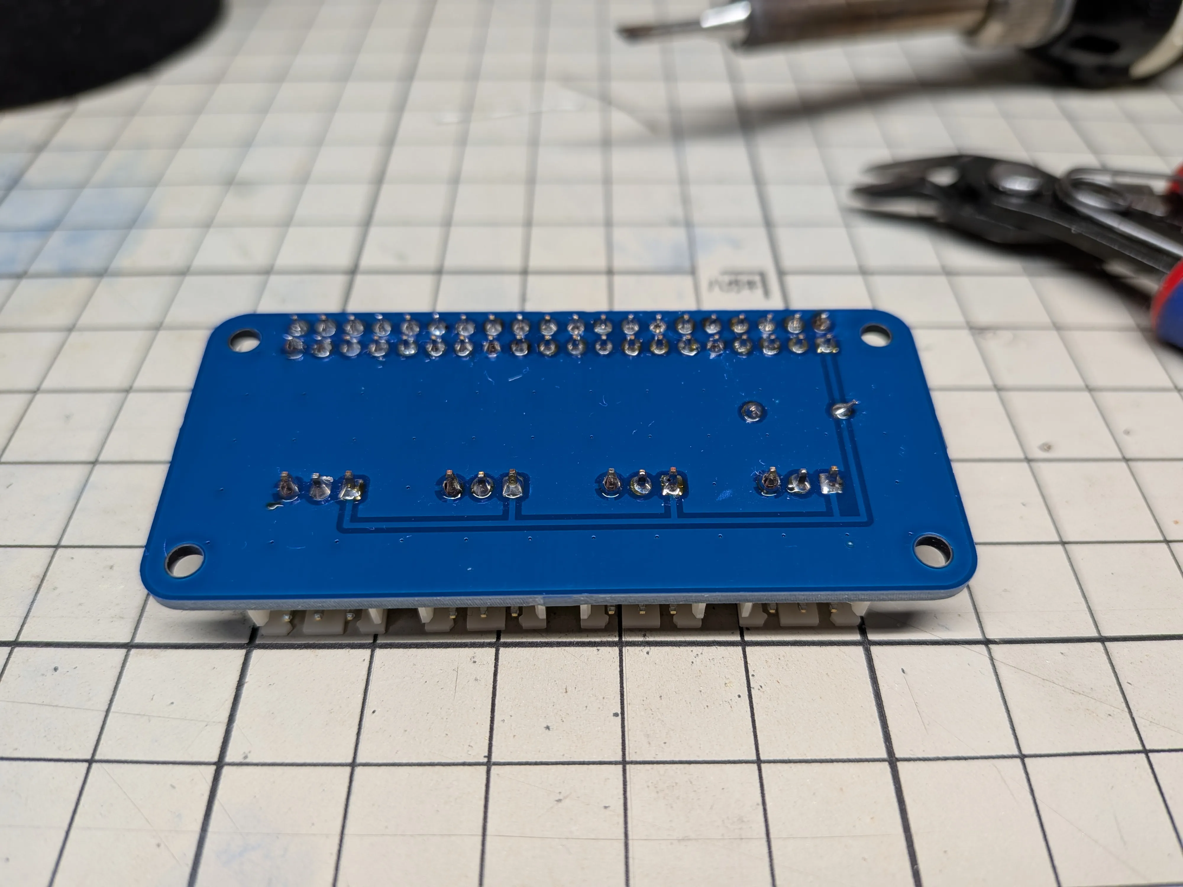 Close-up of soldered components on the PCB