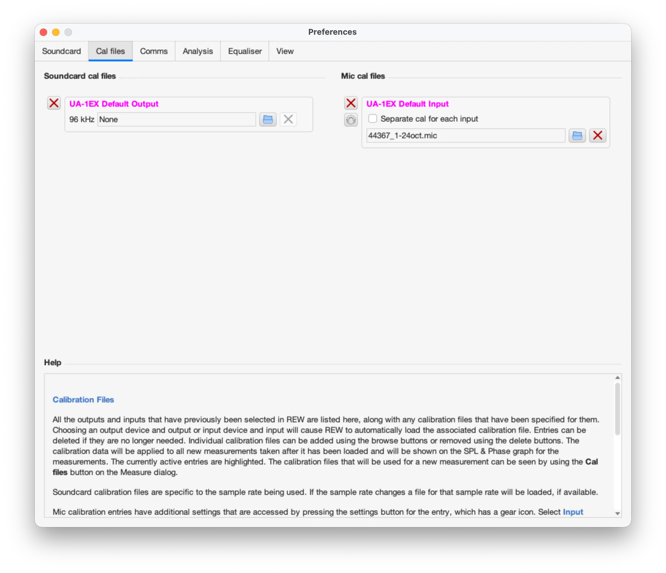 REW cal files preferences