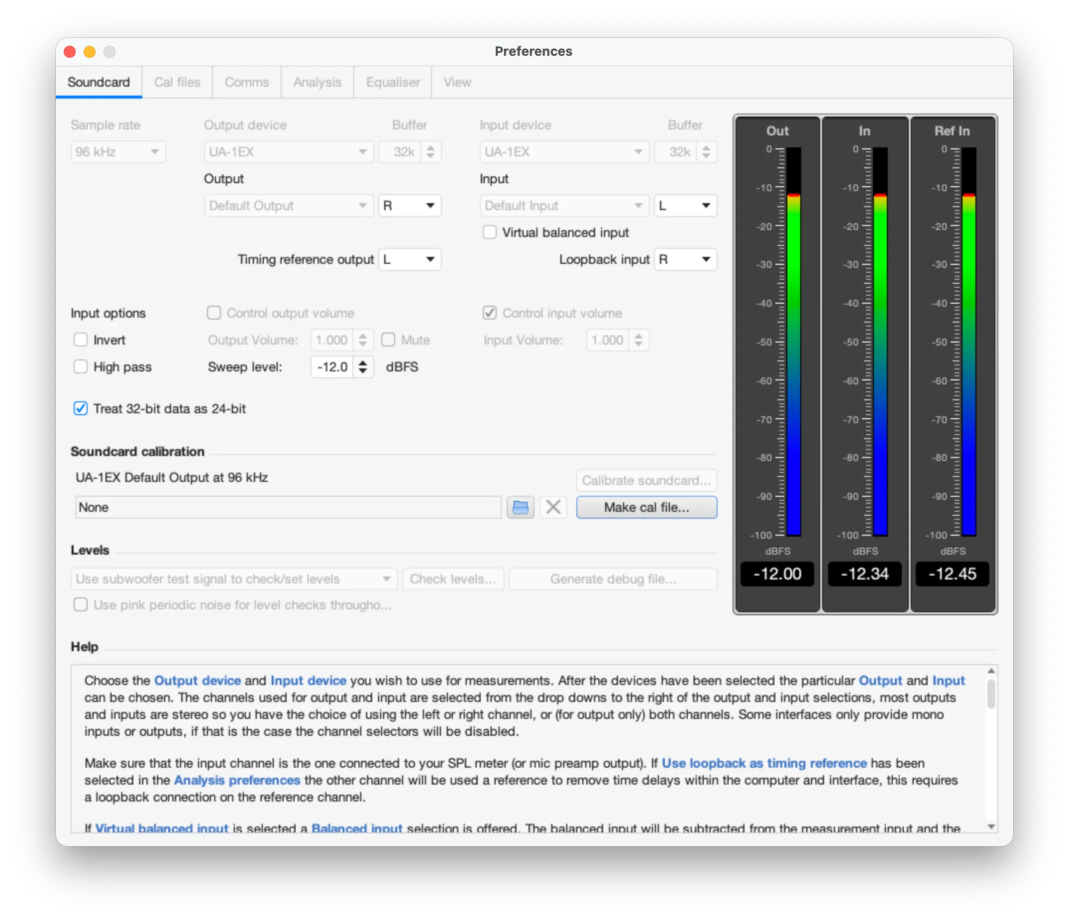 REW soundcard preferences