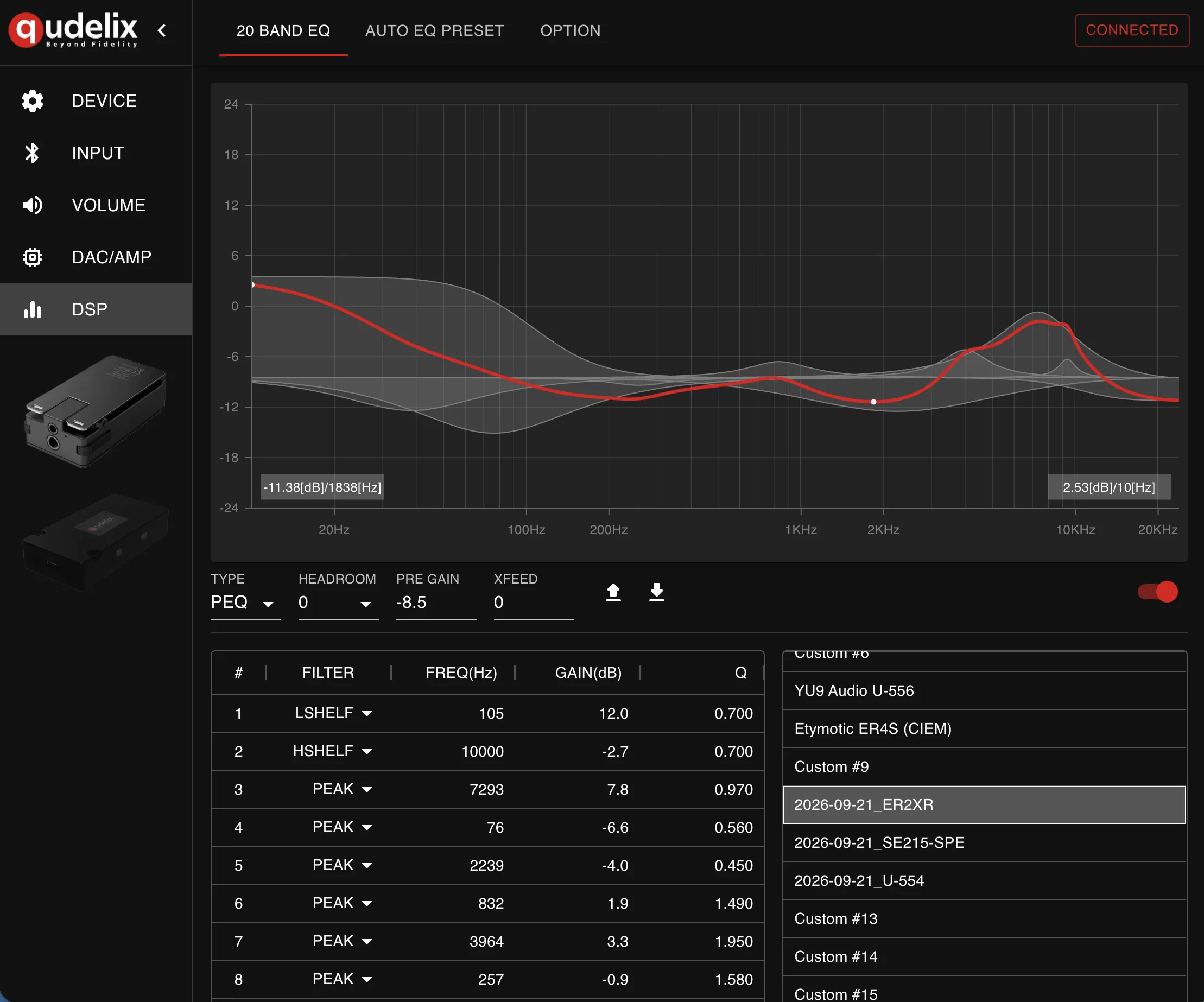 The Qudelix-5K DSP screen