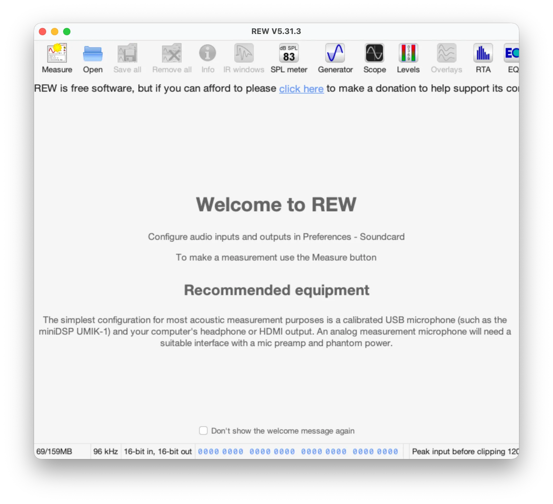 The REW main window